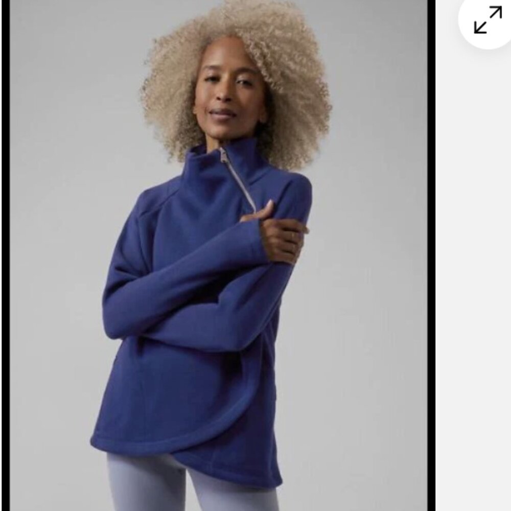 Athleta Cozy Karma Asym Pullover - size S - enchanted blue